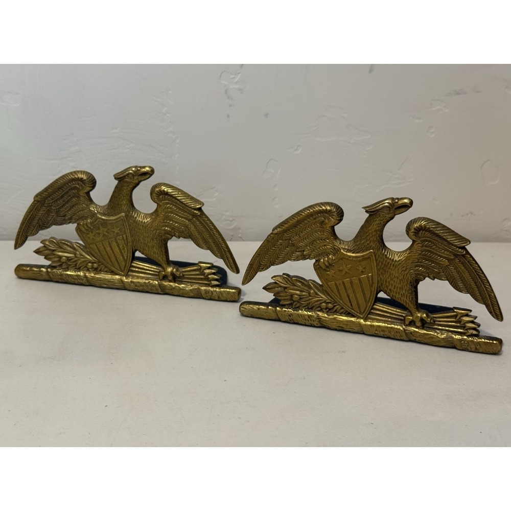 2 Pair Of  ©1952 Virginia Metalcrafters Spread Eagle Brass Bookend Solid Brass